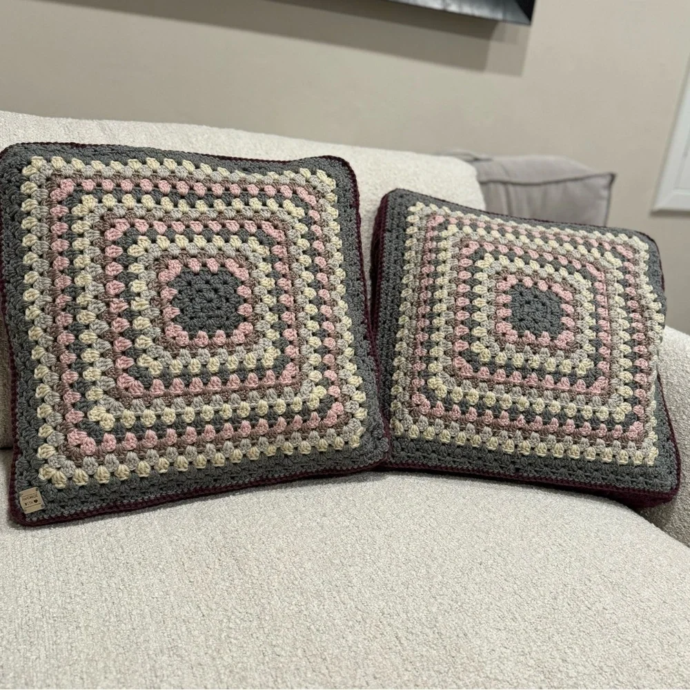Crochet Covered Decorative Large Square Pillows